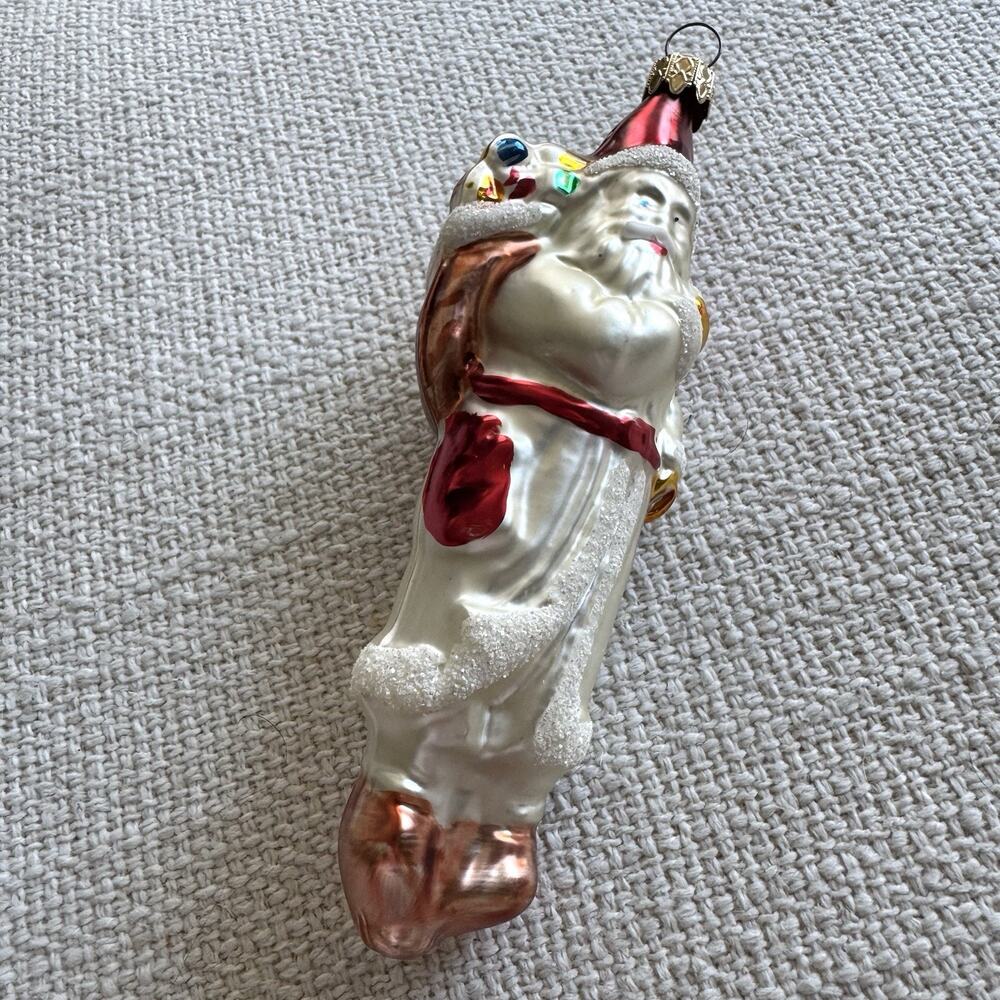 Vintage West Germany Blown Glass St. Nick Santa Bag Gifts Ornament